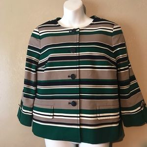 Talbots size 4 green navy striped blazer buttons